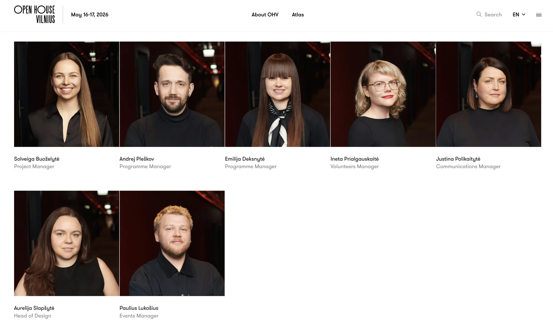 Open House Vilnius team portraits on the festival website