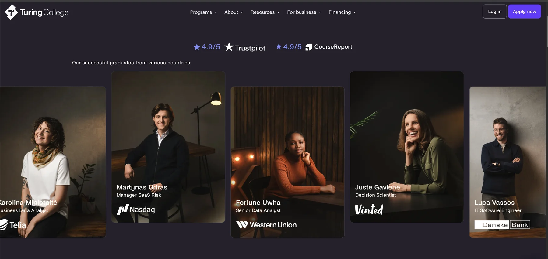 Portraits on the Turing College website